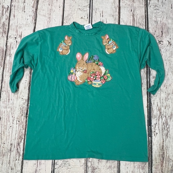 Vintage Easter Bunny Holiday Bunnies Green 1990s Spring Holiday Tshirt - Picture 1 of 5